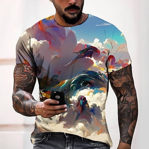 

Men's Tee T shirt 3D Print Graphic Round Neck Casual Daily 3D Print Short Sleeve Tops Fashion Designer Cool Comfortable Beige