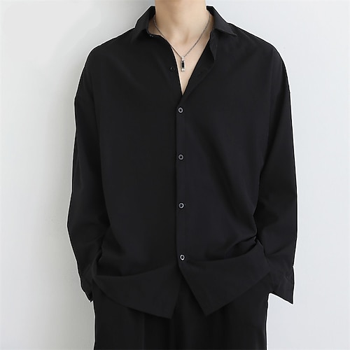 

Men's Shirt Solid Color Turndown Street Casual Button-Down Long Sleeve Tops Casual Fashion Breathable Comfortable Green White Black
