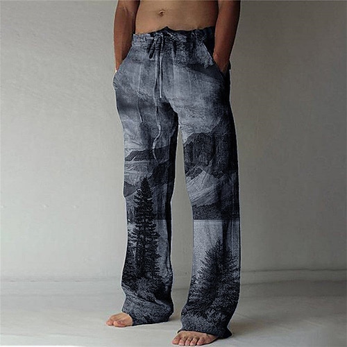 

Men's Fashion Streetwear Straight Baggy Beach Pants 3D Print Elastic Drawstring Design Front Pocket Pants Casual Daily Graphic Prints Tree Comfort Soft Mid Waist Gray S M L XL XXL