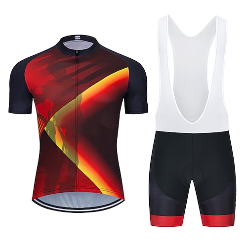 

21Grams Men's Cycling Jersey with Bib Shorts Short Sleeve Mountain Bike MTB Road Bike Cycling Green Blue Yellow Geometic Bike Clothing Suit 3D Pad Breathable Quick Dry Moisture Wicking Back Pocket