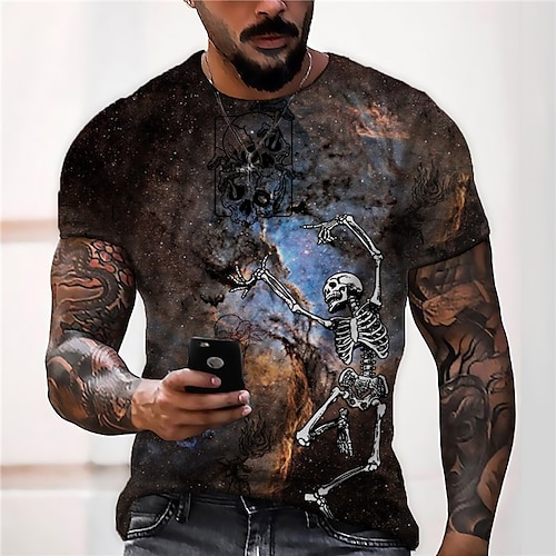 

Men's Unisex T shirt Tee Skull Graphic Prints Crew Neck Dark Gray 3D Print Outdoor Street Short Sleeve Print Clothing Apparel Sports Designer Casual Big and Tall / Summer / Summer