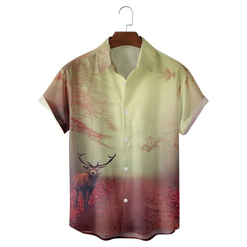 

Men's Shirt 3D Print Animal Turndown Casual Daily Short Sleeve Tops Casual Hawaiian Fuchsia