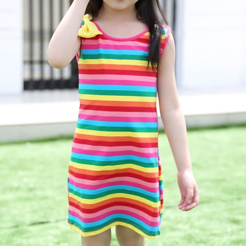 

Kids Little Girls' Dress Striped A Line Dress Daily Bow Black Royal Blue Red Above Knee Sleeveless Beautiful Cute Dresses Spring Summer Regular Fit 4-13 Years