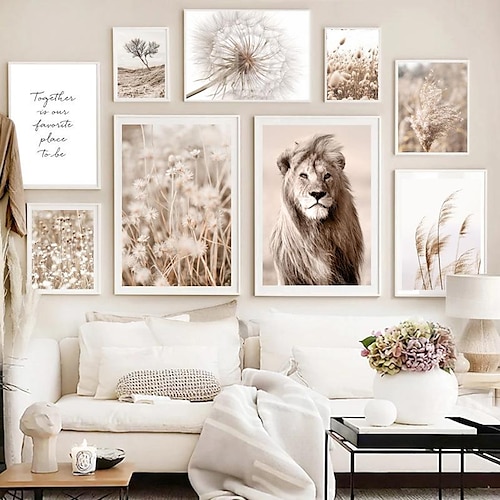 

Wall Art Canvas Prints Posters Painting Lion Reed Dandelion Dry Tree Beige Artwork Picture Home Decoration Décor Rolled Canvas No Frame Unframed Unstretched