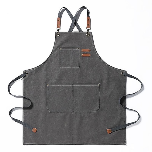 

Chef Aprons for Men Women with Large Pockets, Cotton Canvas Cross Back Heavy Duty Adjustable Work Apron