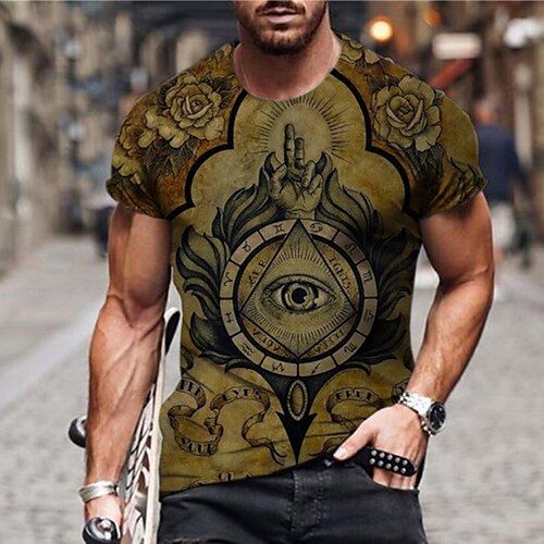 

Men's Unisex T shirt 3D Print Graphic Prints Eye Hand Crew Neck Street Daily Print Short Sleeve Tops Casual Designer Big and Tall Sports Brown