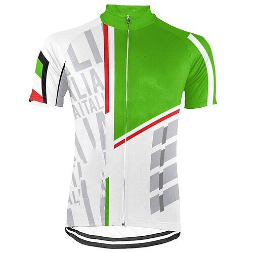 

21Grams Men's Cycling Jersey Short Sleeve Bike Top with 3 Rear Pockets Mountain Bike MTB Road Bike Cycling Breathable Quick Dry Moisture Wicking Reflective Strips Green Polyester Spandex Sports