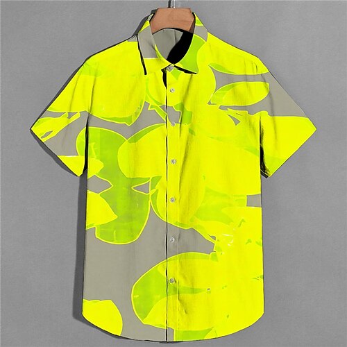 

Men's Shirt Print Graphic Turndown Street Casual Button-Down Print Short Sleeve Tops Casual Fashion Designer Breathable Yellow