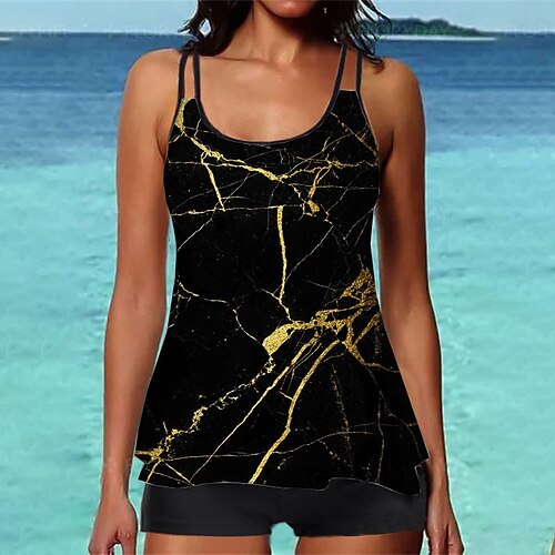 

Women's Swimwear Tankini 2 Piece Normal Swimsuit Printing Gradient Color Black Camisole Strap Bathing Suits Sports Vacation Fashion / Sexy / Modern / New / Padded Bras