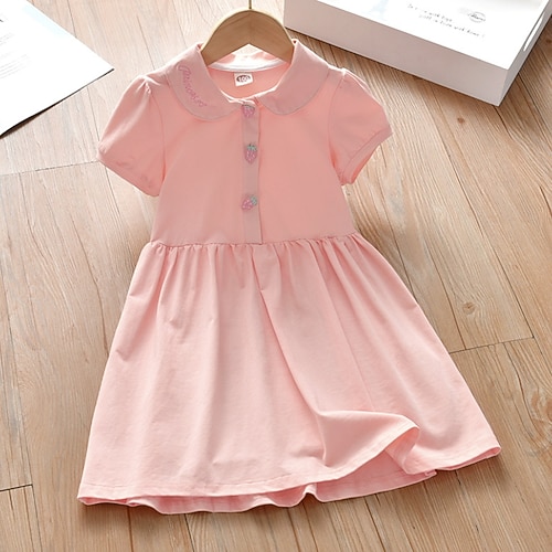 

Kids Little Girls' Dress Solid Colored A Line Dress Daily Holiday Ruched Pink Knee-length Short Sleeve Cute Sweet Dresses Spring Summer Regular Fit 2-8 Years
