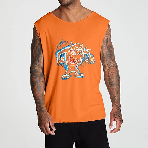 

Men's Tank Top Vest Hot Stamping Cartoon Graphic Crew Neck Casual Daily Print Sleeveless Tops Lightweight Fashion Big and Tall Sports Black Pink Orange