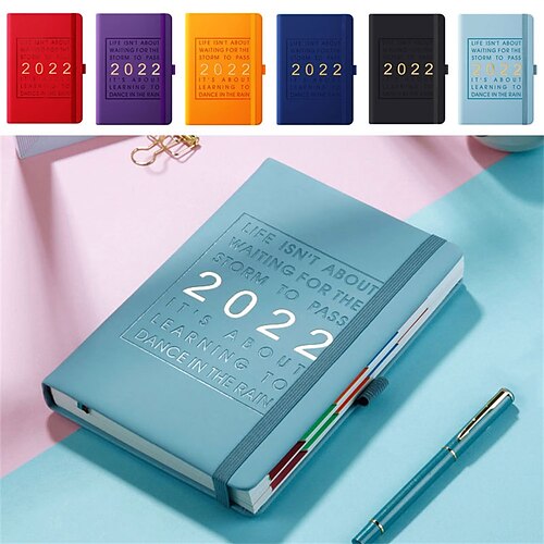 

2022 Daily Weekly Monthly Planner A5 5.8×8.3 Inch Classic PU Hardcover Elastic Closure Agenda Strap Design Planner 328 Pages for School Office Business