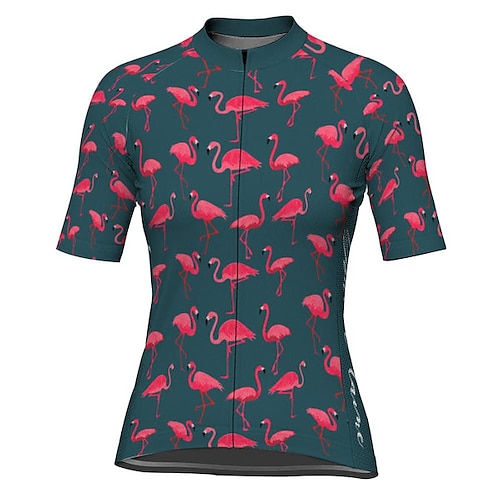 

21Grams Women's Short Sleeve Cycling Jersey Dark Green Flamingo Bike Top Mountain Bike MTB Road Bike Cycling Spandex Polyester Breathable Quick Dry Moisture Wicking Sports Clothing Apparel