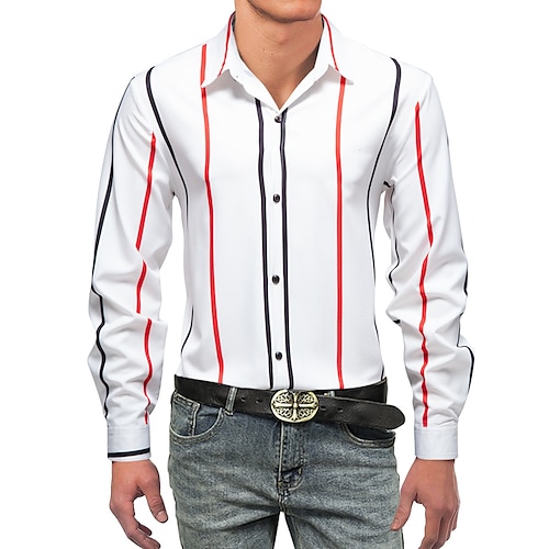 

Men's Business Shirt Regular Fit Long Sleeve Turndown Striped Cotton Blend White Black 2022