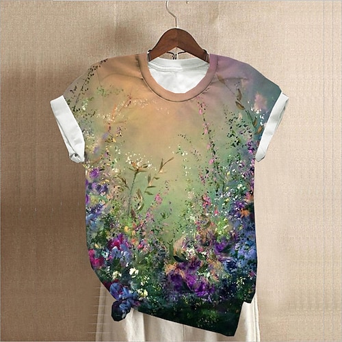 

Women's Plus Size Tops T shirt Tee Floral Print Short Sleeve Crewneck Streetwear Daily Sports Cotton Spandex Jersey Spring Summer Green