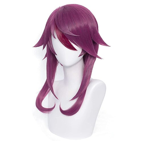 

Genshin Impact Rosaria Cosplay Wig Purple Red Gradient Slightly Long Curly Hair with Bangs (Purple)