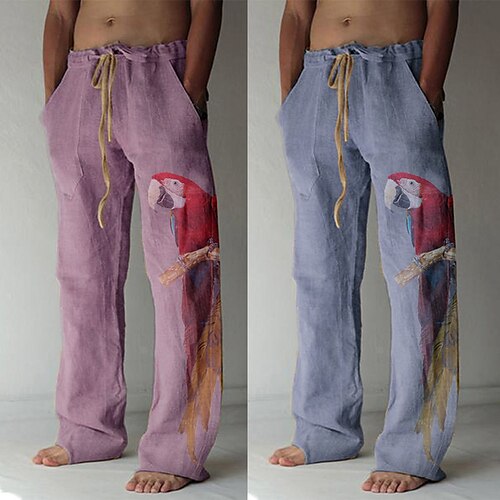 

Men's Fashion Designer Straight Trousers 3D Print Elastic Drawstring Design Front Pocket Pants Casual Daily Graphic Prints Bird Comfort Soft Mid Waist Blue Purple S M L XL XXL / Animal