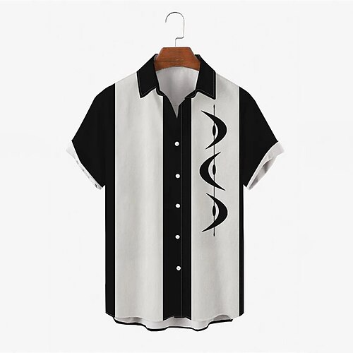 

Men's Shirt Color Block Turndown Street Casual Button-Down Print Short Sleeve Tops Casual Fashion Streetwear Hawaiian Black