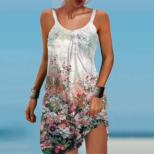 

Women's A Line Dress Short Mini Dress White Sleeveless Floral Print Spring Summer Spaghetti Strap Casual Vacation 2022 S M L XL XXL 3XL