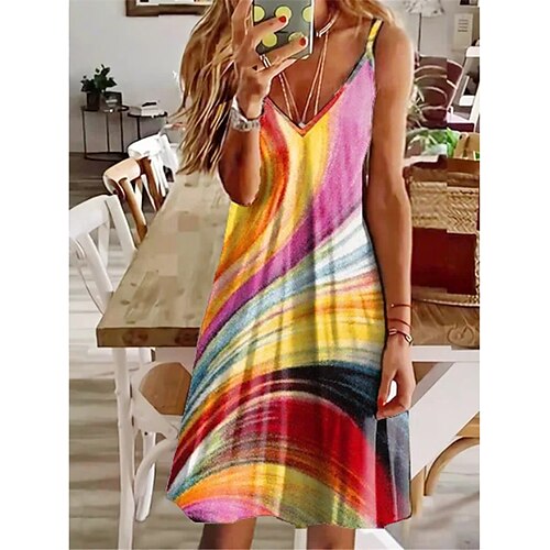 

Mujer Vestido informal Arco Iris Sin Mangas Arco iris Retazos Primavera Verano Escote en Pico 2022 S M L XL XXL