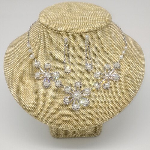 

Bridal Jewelry Sets 2pcs Rhinestone 1 Necklace Earrings Women's Personalized Stylish Artistic Lovely Classic Flower Shape Geometric Jewelry Set For Wedding Gift Engagement