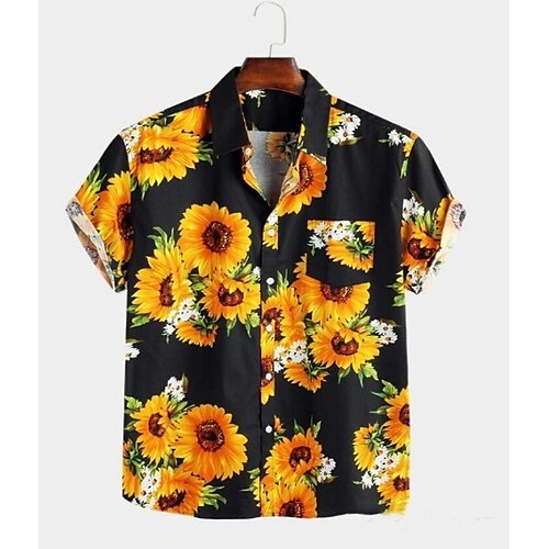 

Men's Shirt 3D Print Floral Turndown Street Casual Button-Down Print Short Sleeve Tops Casual Fashion Designer Breathable White Black Navy Blue