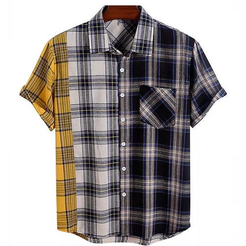 

Men's Shirt Plaid Turndown Street Casual Button-Down Short Sleeve Tops Casual Fashion Breathable Comfortable Black