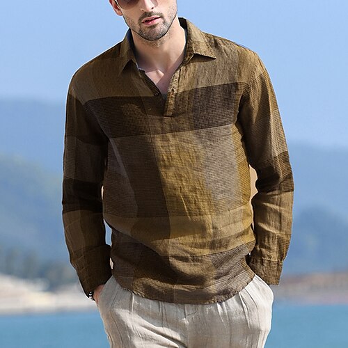 

Men's Shirt Print Color Block Turndown Casual Daily Button-Down Print Long Sleeve Tops Casual Fashion Breathable Comfortable Brown Light Blue Summer Shirt