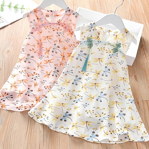 

Kids Little Girls' Dress Cartoon Animal A Line Dress Daily Holiday Ruched Print White Pink Knee-length Sleeveless Cute Sweet Dresses Spring Summer Regular Fit 2-6 Years