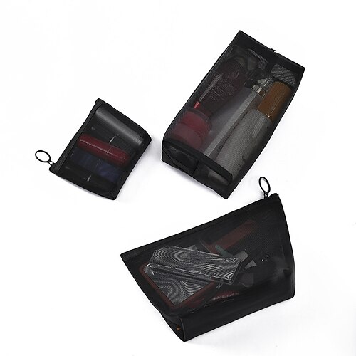 

Black Transparent Mesh Cosmetic Bag Three-piece Set Large-capacity Storage Bag Wash Bag Storage Bag