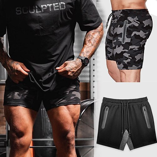 

Men's Classic Style Fashion Active Shorts Elastic Drawstring Design Short Pants Sports Outdoor Casual Micro-elastic Camouflage Comfort Breathable Mid Waist Black Camouflage Gray M L XL XXL 3XL