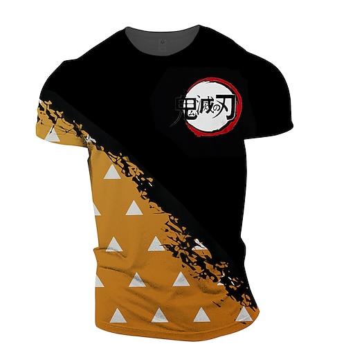 

Demon Slayer: Kimetsu no Yaiba Agatsuma Zenitsu T-skjorte Anime Tegneserie Animé Klassisk Retro Årgang T-Trøye Til Herre Voksne 3D-utskrift 100% Polyester