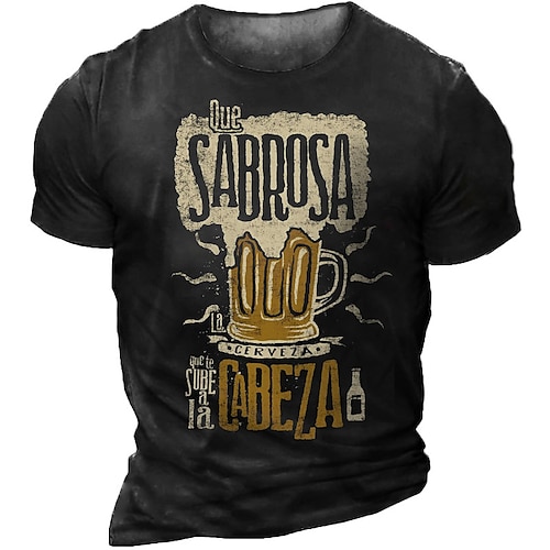 

Men's Unisex T shirt 3D Print Graphic Prints Beer Letter Crew Neck Street Daily Print Short Sleeve Tops Casual Designer Big and Tall Papa T Shirts Black