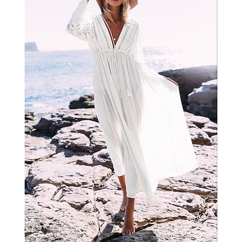 

Dame Badetøy Dekke Opp Strandkjole Normal Badedrakt Blonde Helfarge Hvit Svart Badedrakter Sexy Sexy