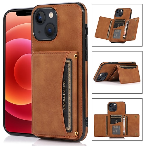 

Phone Case For Apple Wallet Card iPhone 13 Pro Max 12 Mini 11 X XR XS Max 8 7 with Stand Shockproof Card Holder Slots Solid Colored PU Leather