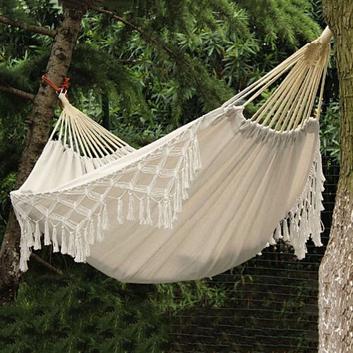 

Camping Hammock Double Hammock Outdoor Portable Well-ventilated Lightweight Thick Durable Canvas Cotton for 2 person Camping Outdoor Travel Tassel White 200150 cm with Tassel / Anti-Rollover