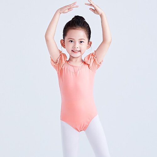 

Kids' Dancewear Ballet Leotard / Onesie Pure Color Splicing Tulle Girls' Training Performance Short Sleeve High Cotton Blend