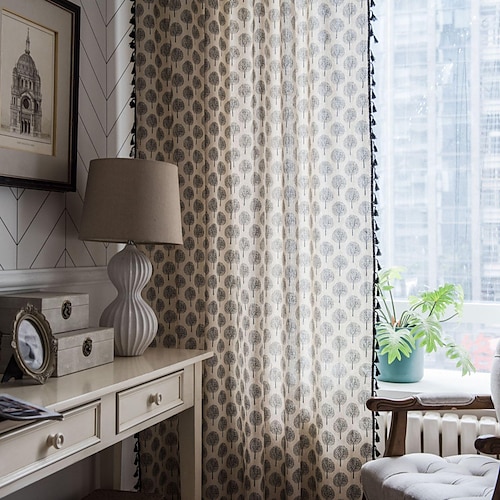 

1 Panel Home Curtain Drapes Cotton Linen Semi-Blackout Room Darkening Ruffle Farmhouse Window Treatments Living Room Bedroom Nursery