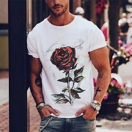 

Homme T shirt Tee chemise fraîche Graphic Rose Col Ras du Cou Print Plein Air Casual Manche Courte Imprimer Vêtement Tenue Mode Design Classique Nouveauté