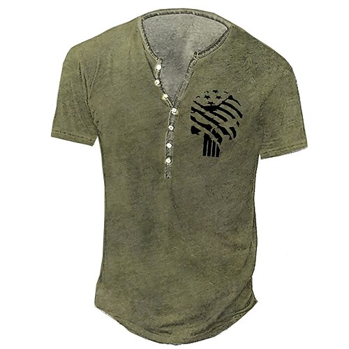 

Men's Henley Shirt Tee T shirt 3D Print Graphic Flag Plus Size Henley Daily Sports Button-Down Print Short Sleeve Tops Basic Casual Classic Designer Army Green