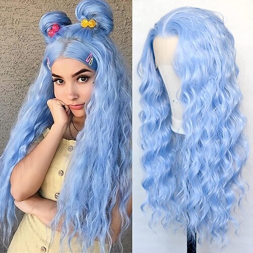 

Synthetic Lace Wig Wavy Style 16-26 inch Blue Middle Part 132.5 lace front Wig All Wig Light Blue / Daily Wear / Party / Evening