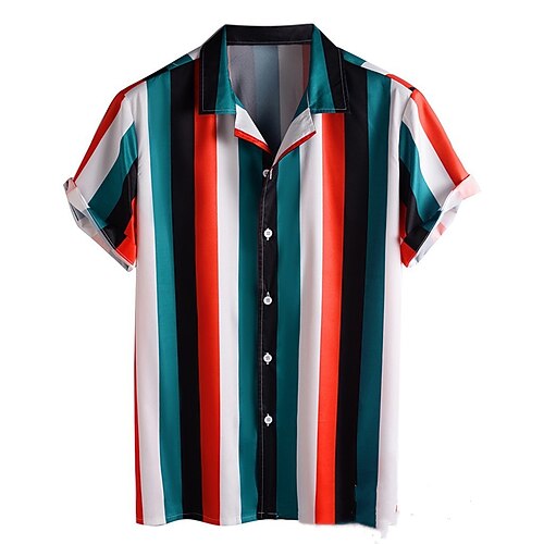 

Men's Shirt Striped Turndown Party Casual Button-Down Short Sleeve Tops Casual Vintage Streetwear Red Yellow