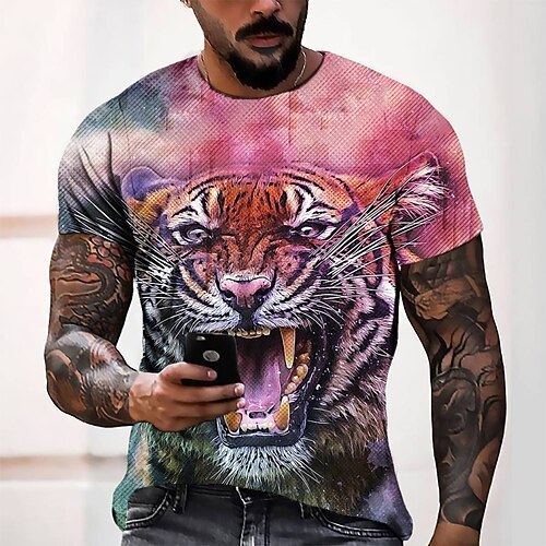 

Men's Tee T shirt 3D Print Graphic Round Neck Casual Daily 3D Print Short Sleeve Tops Fashion Designer Cool Comfortable Pink