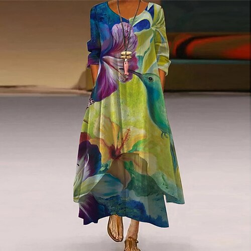 

Women's A Line Dress Maxi long Dress Green Black Purple Long Sleeve Floral Animal Pocket Button Print Spring Summer V Neck Elegant Casual Vacation 2022 S M L XL XXL 3XL 4XL 5XL