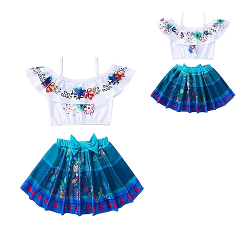 

Kids Girls' Swimwear Two Piece Swimsuit Ruffle Bow Print Swimwear Print Short Sleeves Blue Beach Cosplay Costumes Cute Bathing Suits 3-10 Years