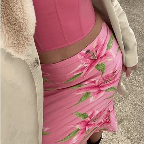 

Women's Skirts Rose Print Pink S M L