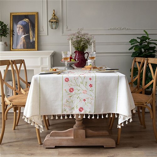 

Pastoral Tablecloth Cotton Linen Fabric Table Cloth - Washable Table Cover with Dust-Proof Wrinkle Resistant for Restaurant, Picnic, Indoor and Outdoor Dining, Floral