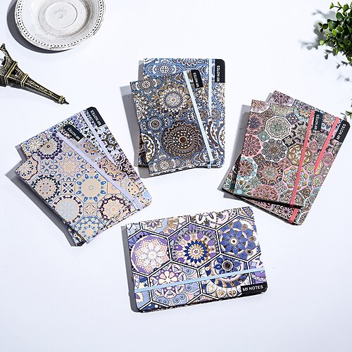 

4 pcs Notebook Ruled A6 4.1×5.8 Inch Retro Aesthetic Paper Hardcover Portable 96 Pages Notebook for Office Business Student