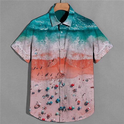 

Men's Shirt Print Scenery Turndown Street Casual Button-Down Print Short Sleeve Tops Casual Fashion Designer Breathable Blue