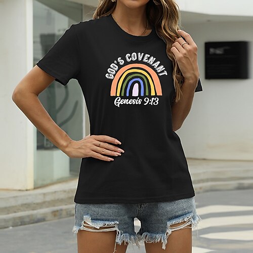 

Women's T shirt Graphic Letter Print Round Neck Basic Tops Green Blue White